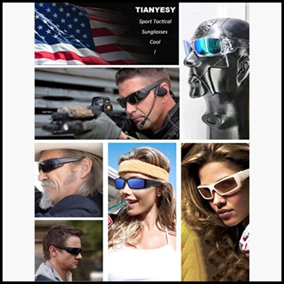 Polarized Sunglasses Rectangular Wrap Around Sports Tactical Vintage main image 4